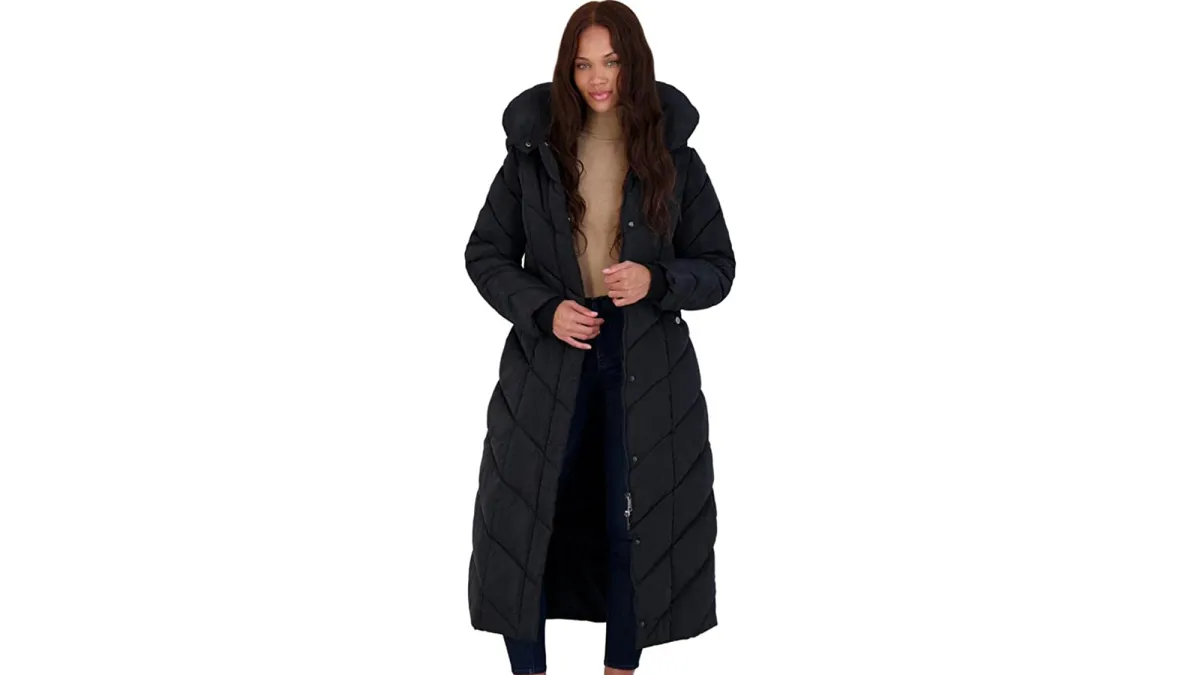 Steve Madden Women's Long Chevron Maxi Puffer Coat