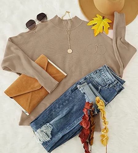 ZESICA Women's Batwing Long Sleeve Ribbed Sweater