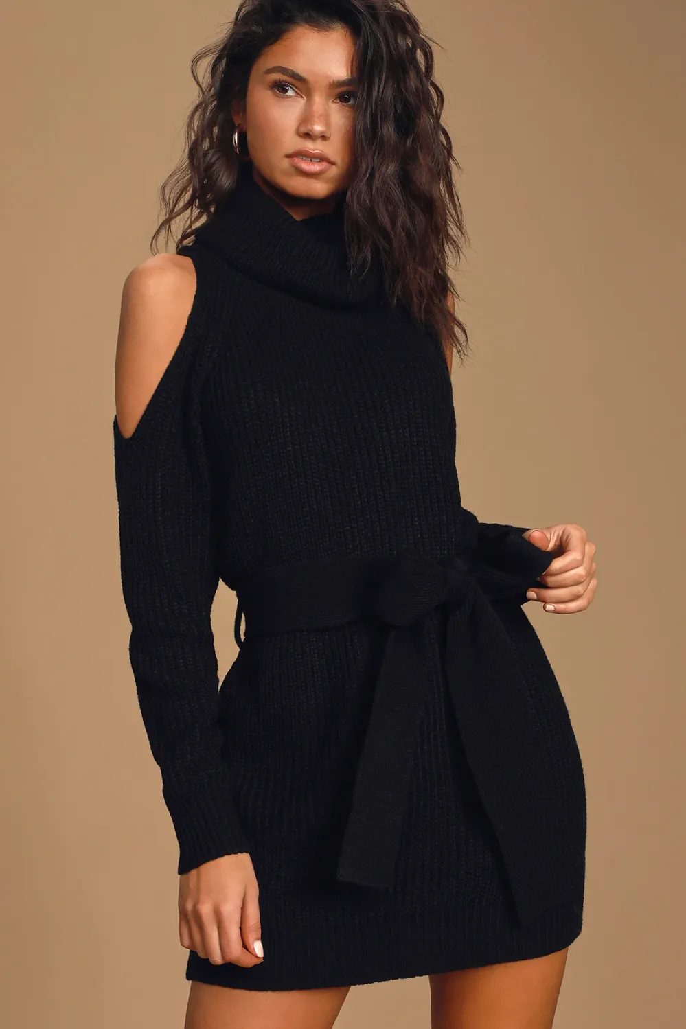 cold-shoulder sweater dress