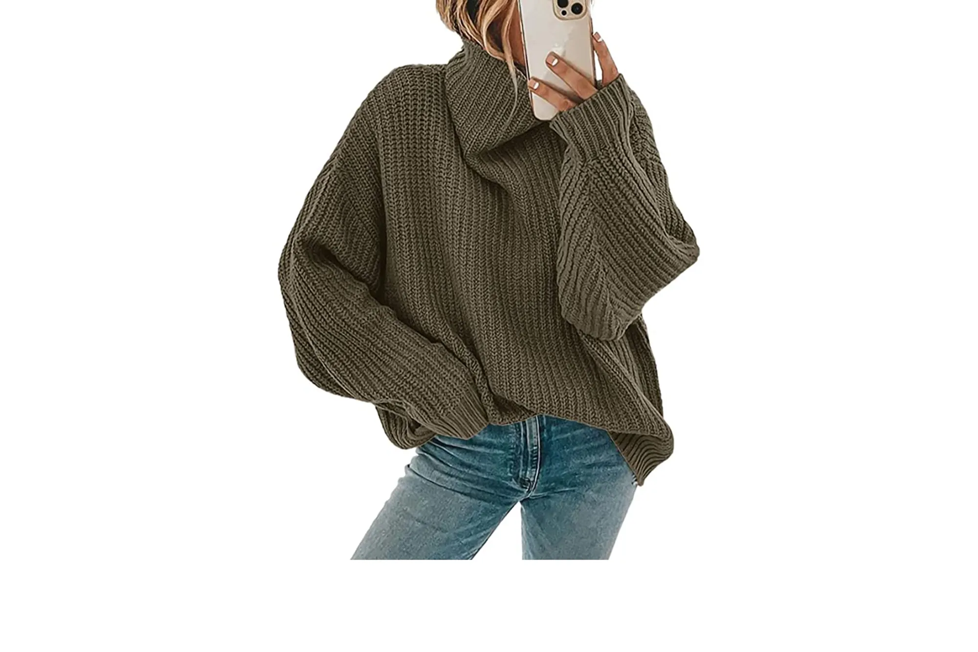 green turtleneck sweater