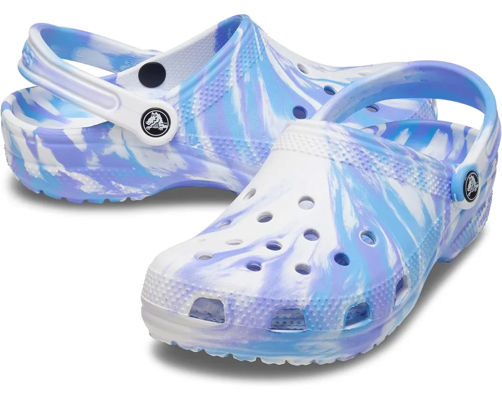 marbled tie-dye Crocs