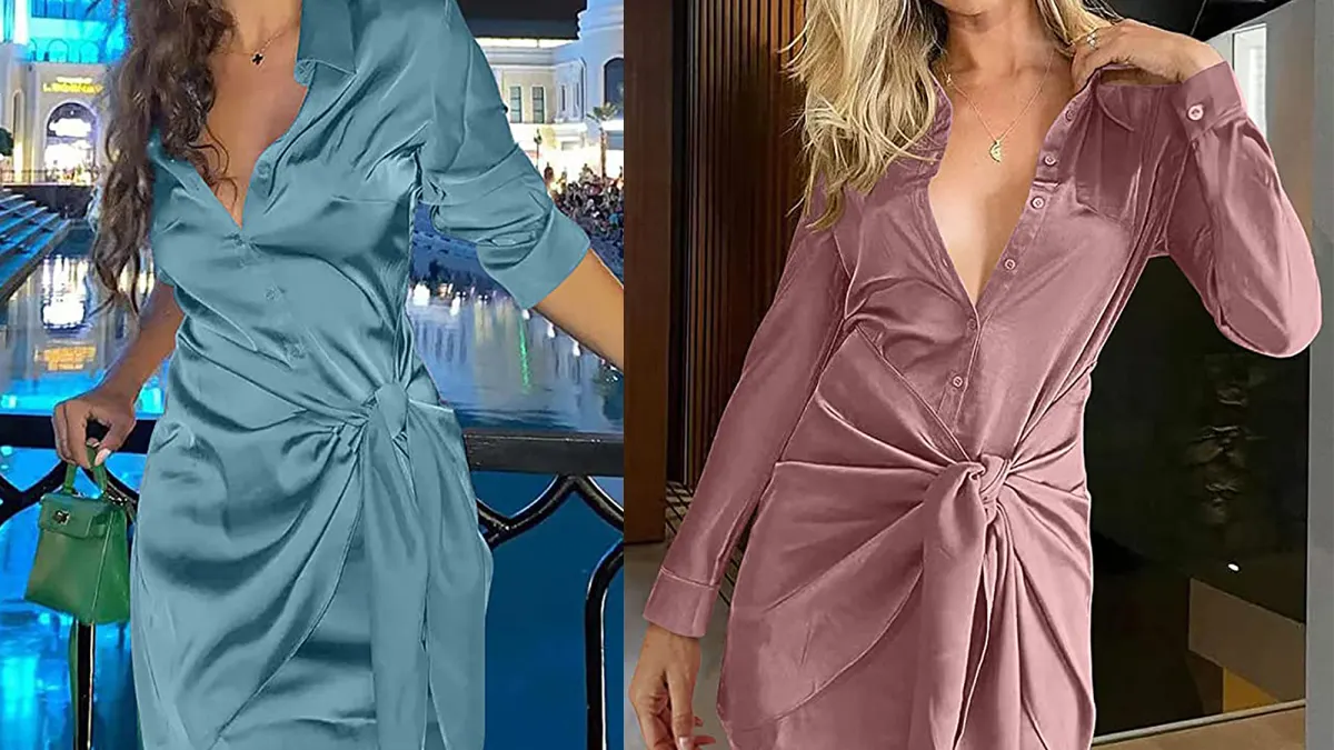 BTFBM Satin Button Down Shirt Dress