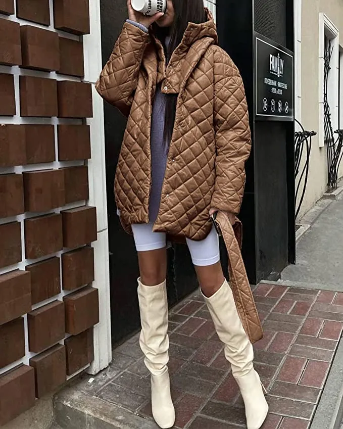 BTFBM Women's Button Down Quilted Jacket