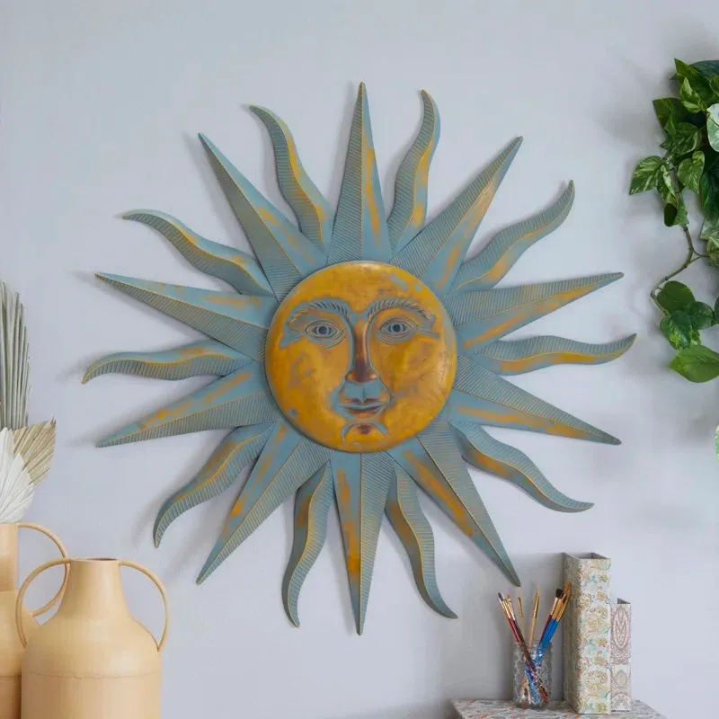 Bungalow Rose Elenna Gold Distressed Sunburst Wall Decor