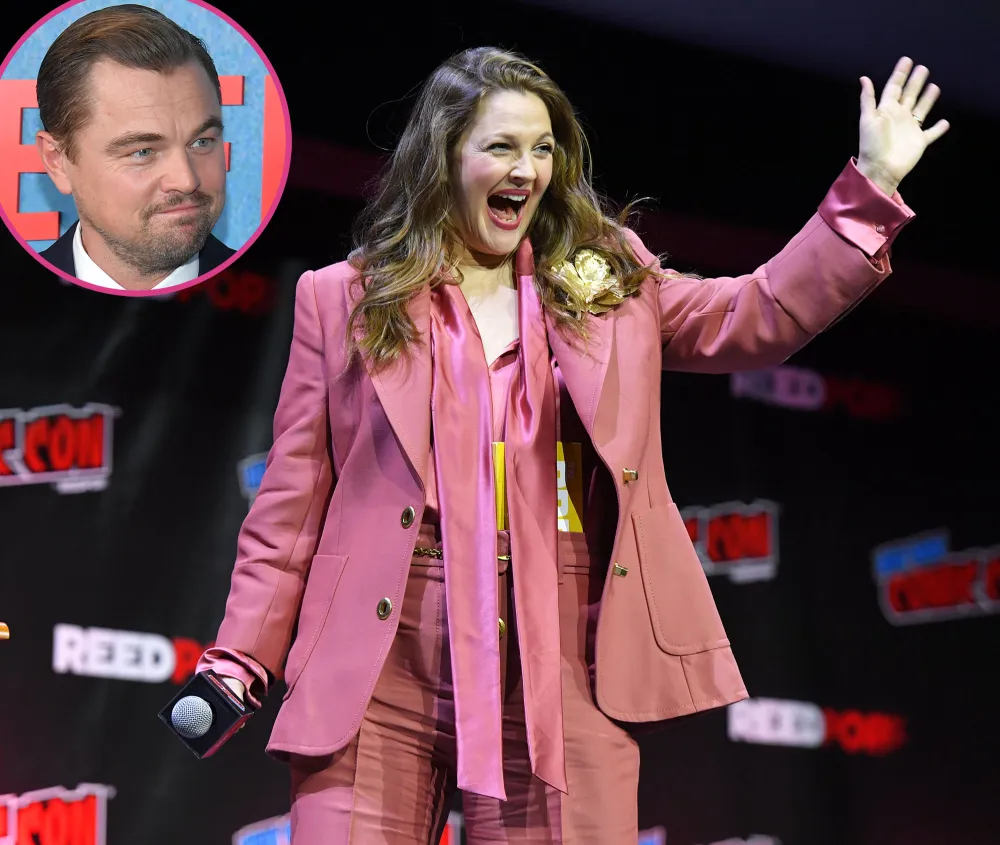 Drew Barrymore Teases Leonardo DiCaprio for His Bachelor Lifestyle: &lsquo;I Love He&rsquo;s Still Clubbing&rsquo; pink suit