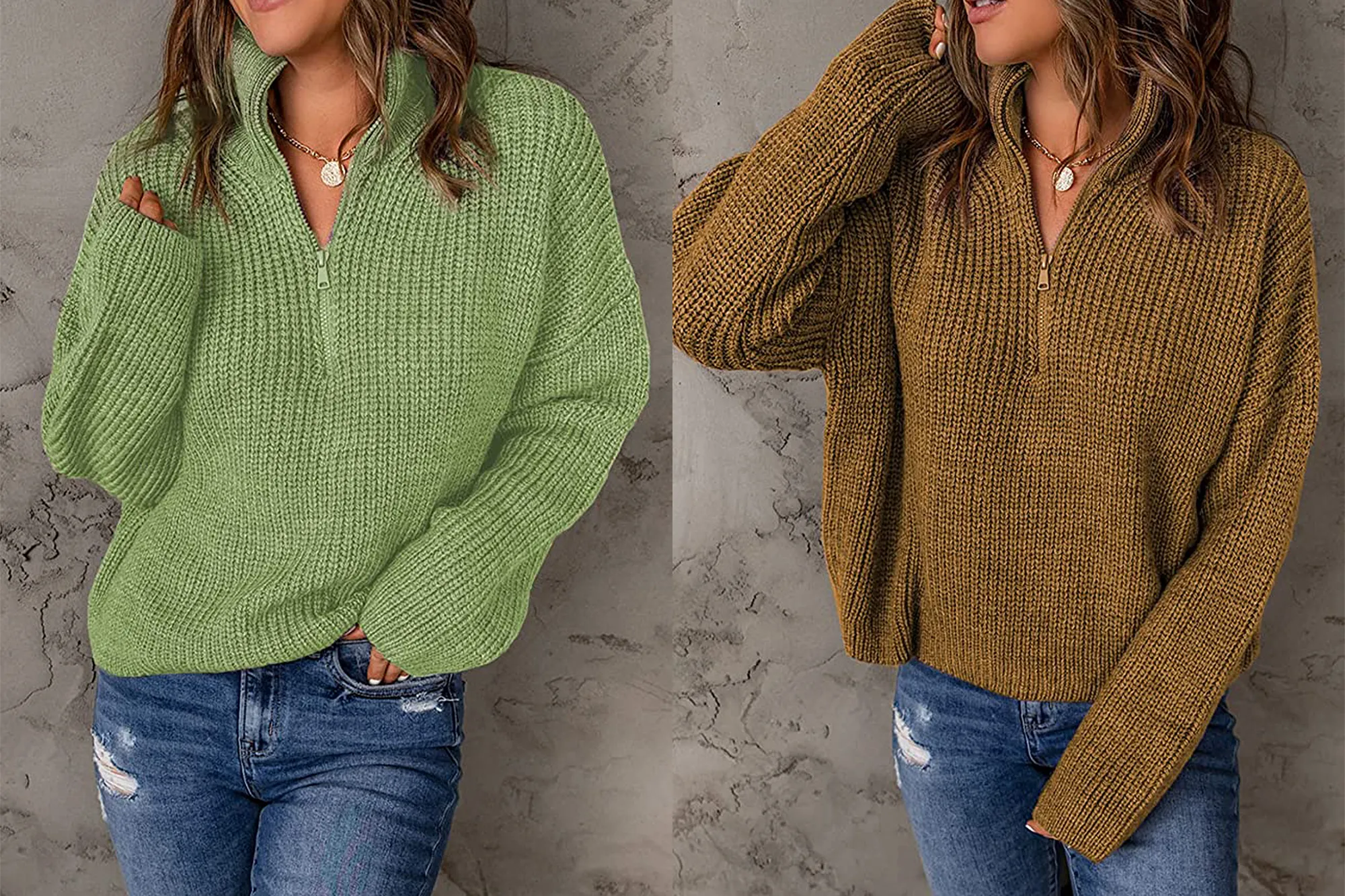 EVALESS Waffle Knit Long Sleeve 1/4 Zip Pullover