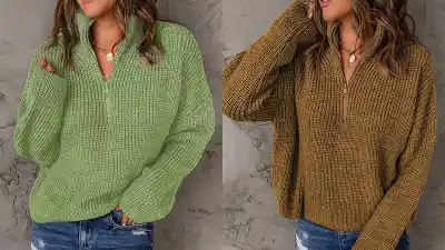 EVALESS Waffle Knit Long Sleeve 1/4 Zip Pullover