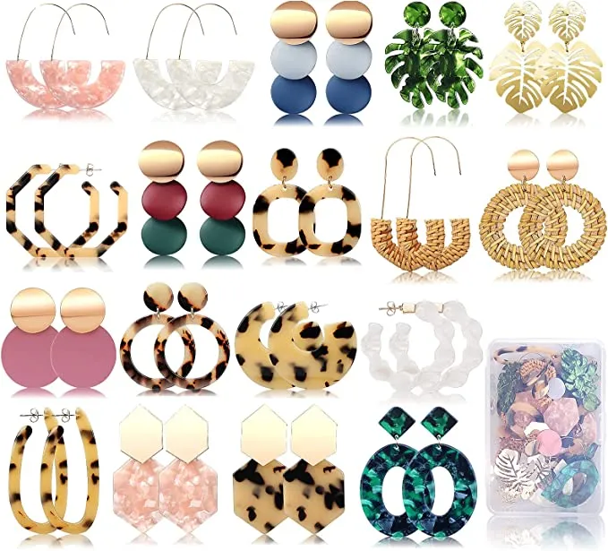 FIFATA 18 Pairs Statement Rattan Earring Set
