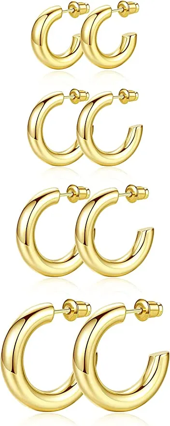 Fesciory 14K Gold Chunky Open Hoop Set