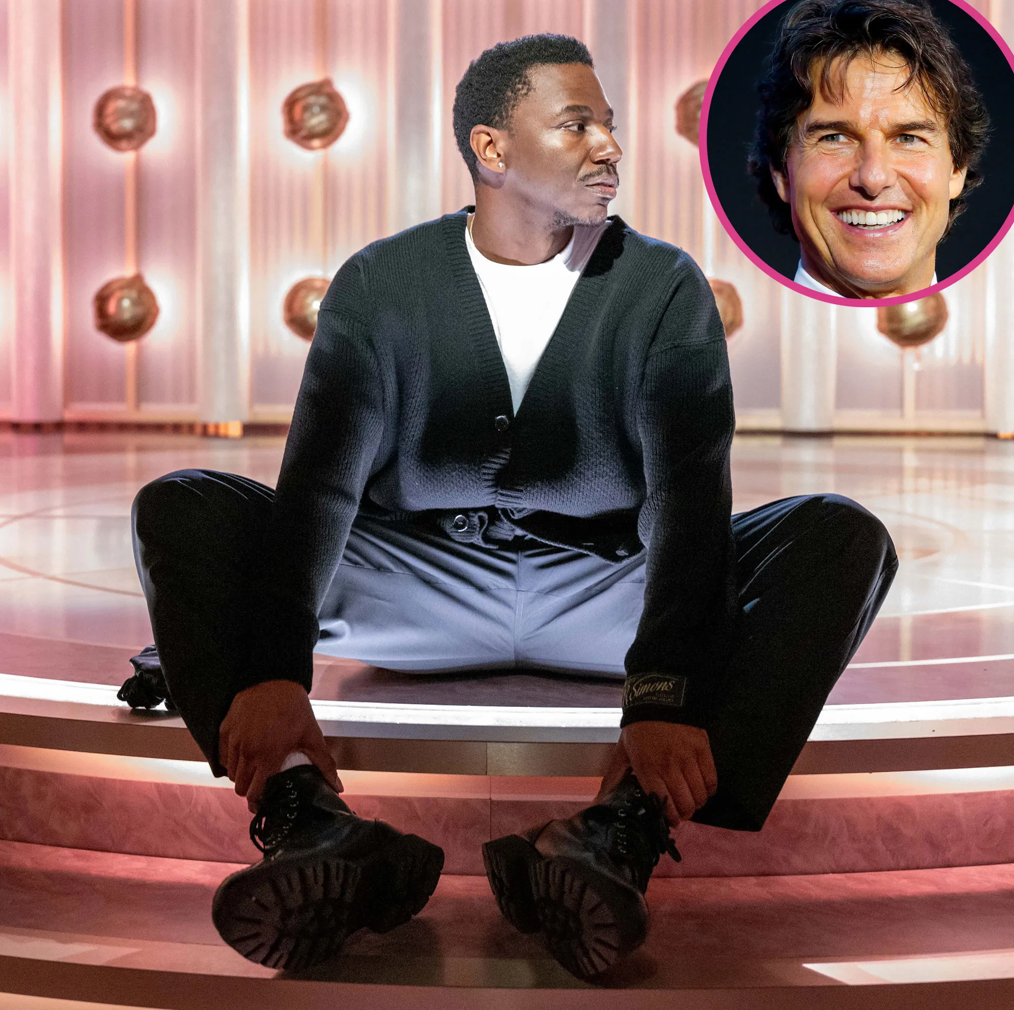Golden Globes Host Jerrod Carmichael Makes Dig at Tom Cruise With Scientology Joke About Shelly Miscarriage Golden Globes 2023 sitting down