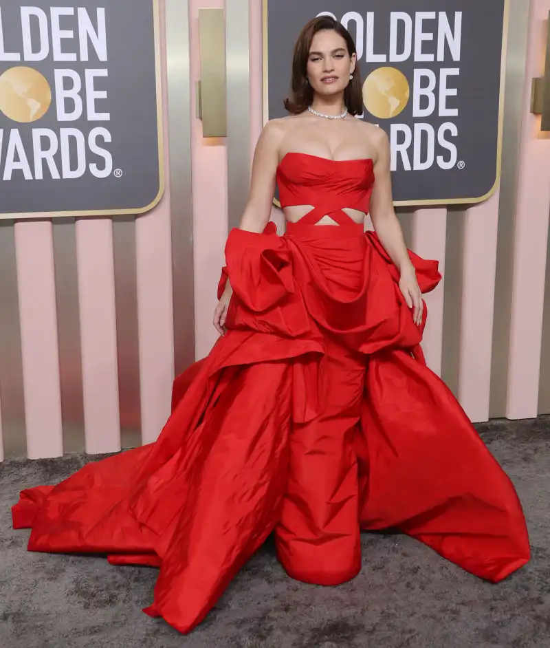 Lily James Is Updating Old Hollywood Style One Appearance at a Time: See Her Best Looks red ball gown