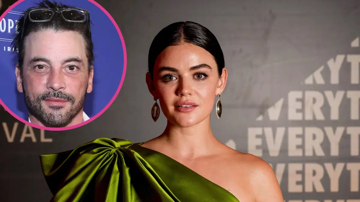 Lucy Hale Details the Benefits of Dating Older Men After Skeet Ulrich Fling: 'No Bulls–t' olive green satin dress