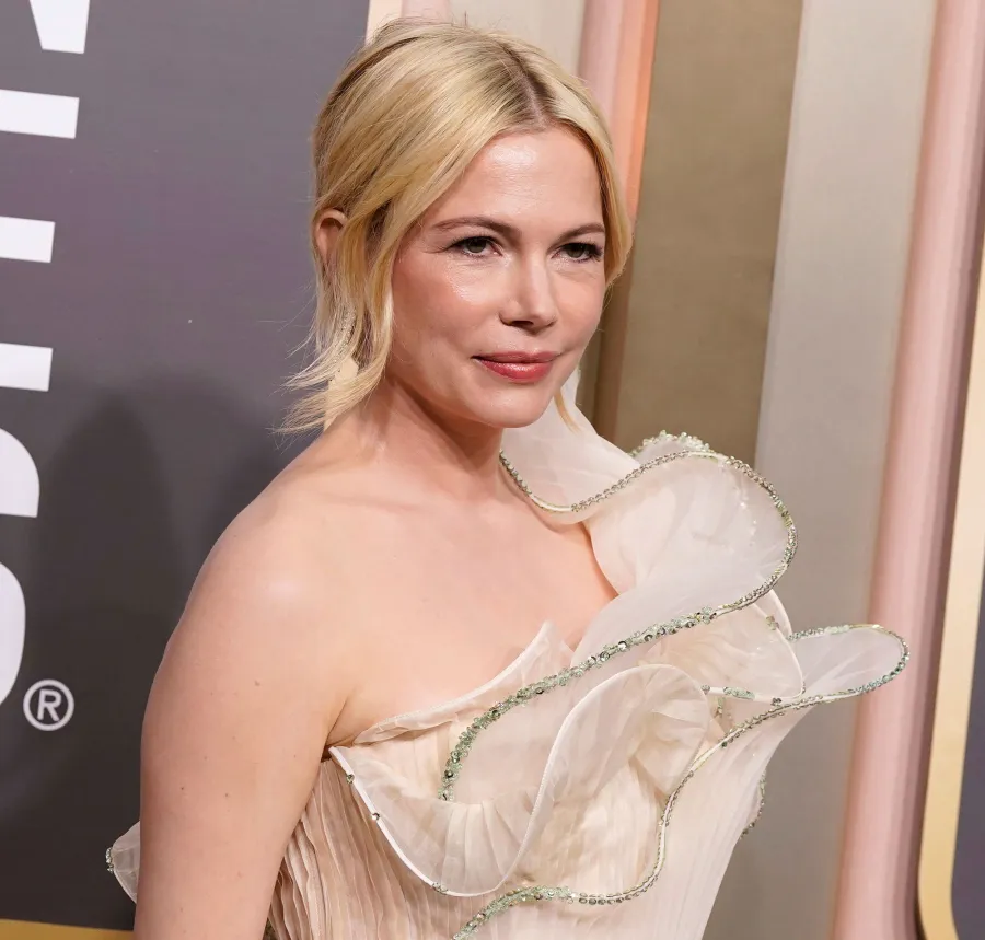Michelle Williams Attends 2023 Golden Globes After Welcoming 3rd Baby wired dress