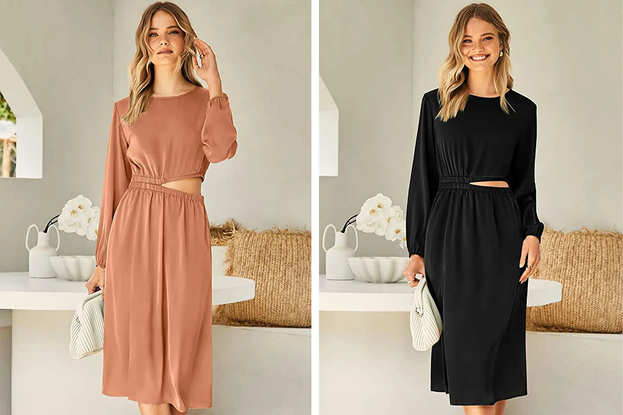 PRETTYGARDEN Women's Cutout Midi Satin Dress