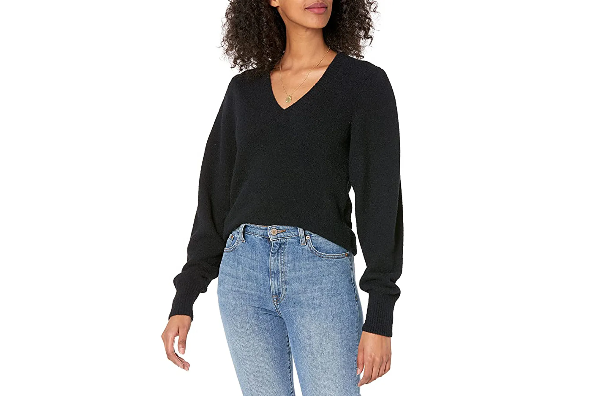 The-Drop-Women's-Edith-Pleated-Shoulder V-neck-Sweater