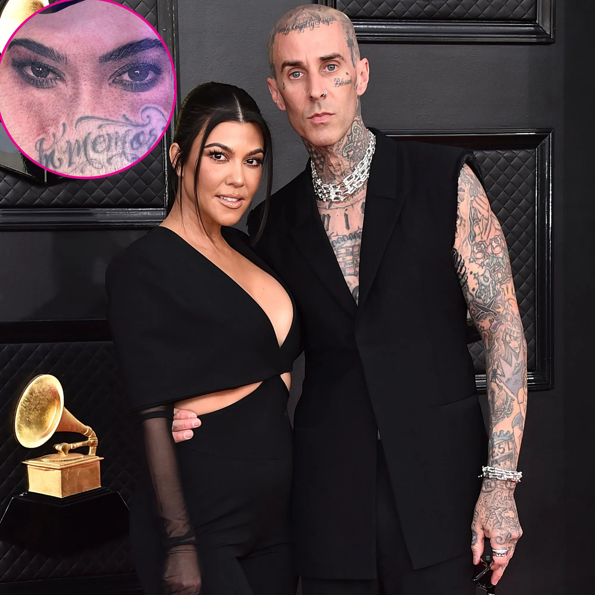 Travis Barker Debuts Tattoo of Wife Kourtney Kardashian's Eyes on His Thigh