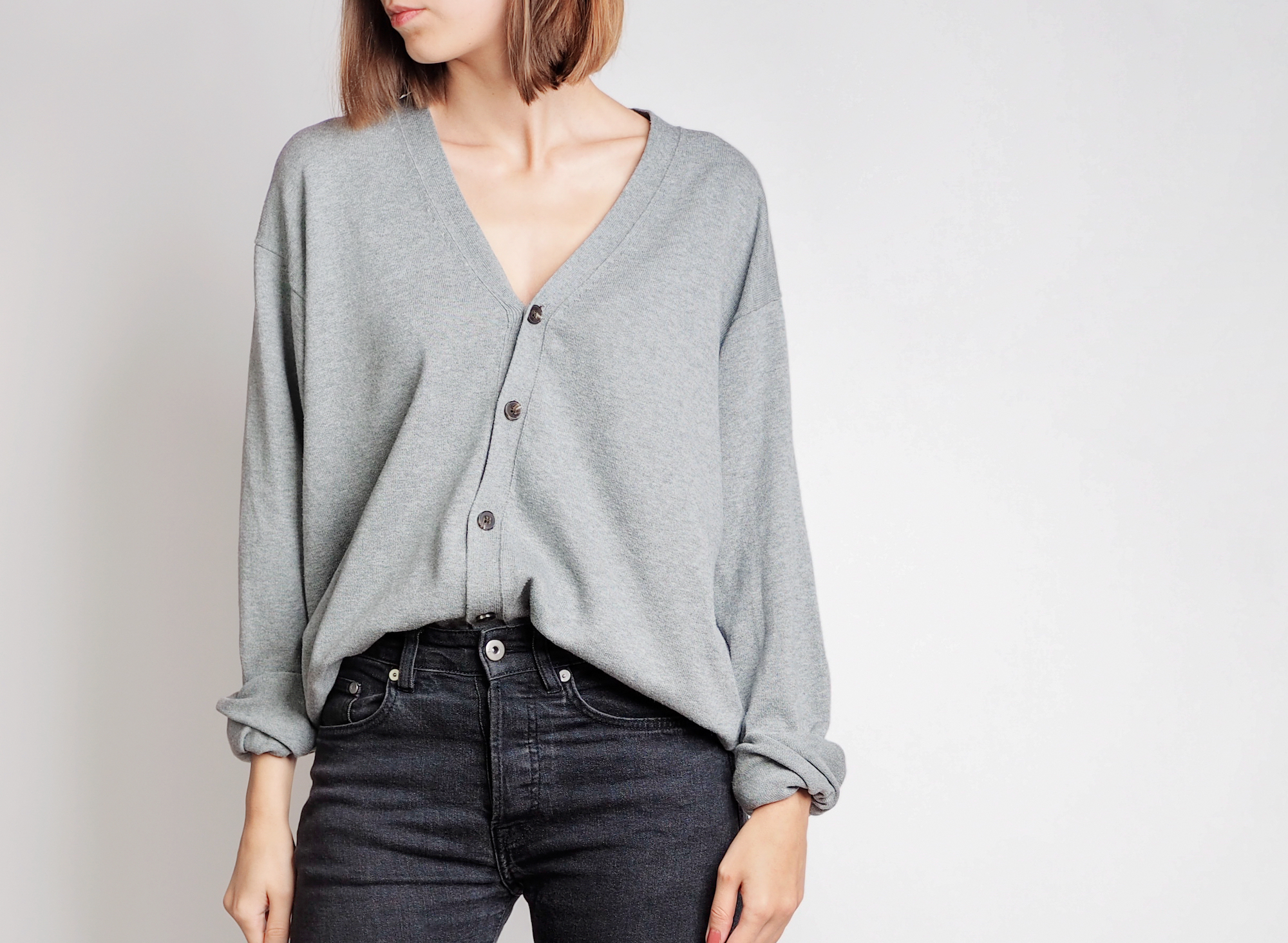 Woman-Wearing-Cardigan-Sweater-Stock-Photo