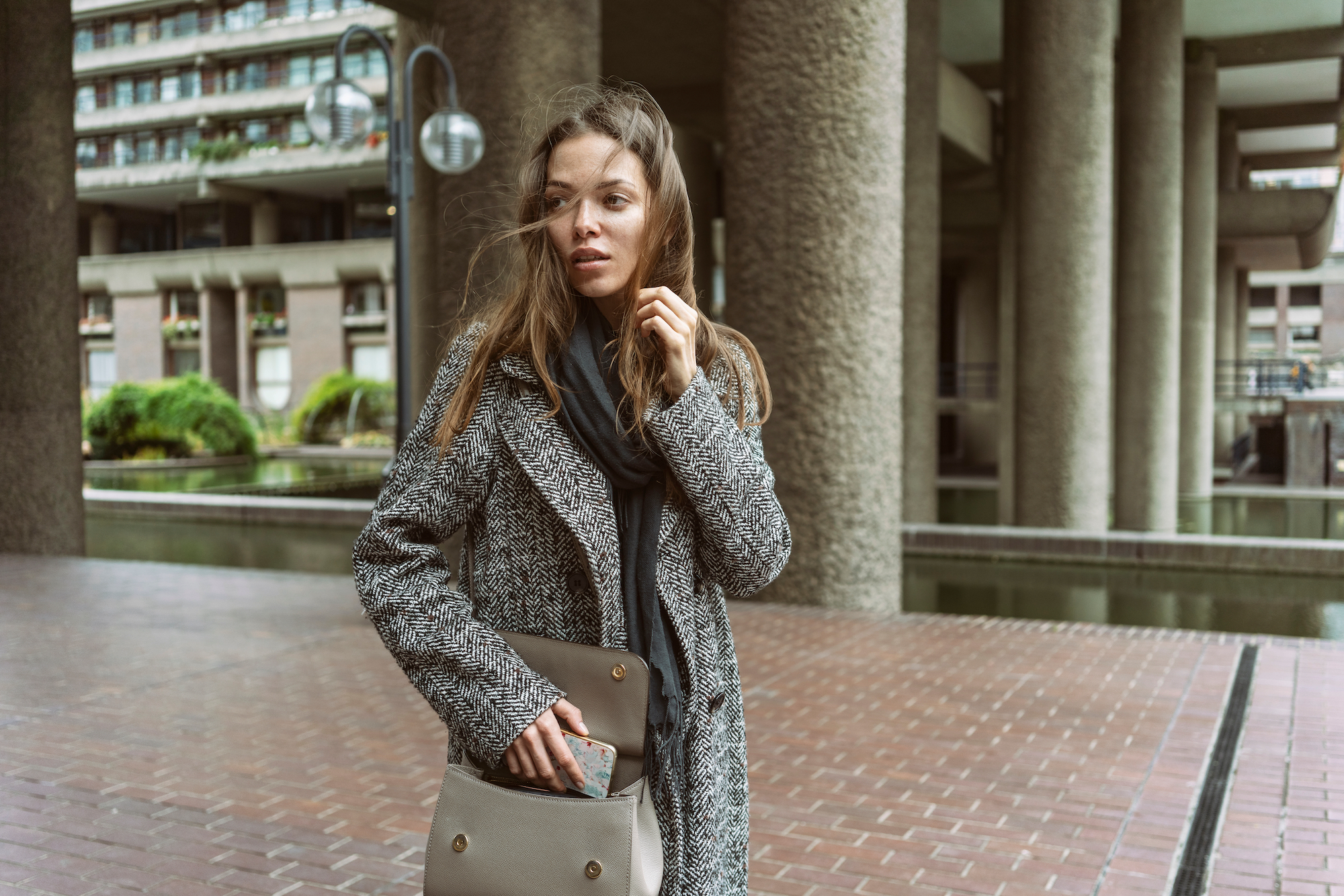 Woman-Wearing-Tweed-Jacket-Stock-Photo