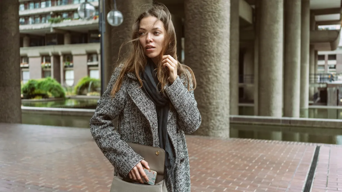 Woman-Wearing-Tweed-Jacket-Stock-Photo