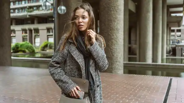 Woman-Wearing-Tweed-Jacket-Stock-Photo