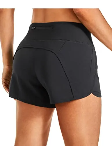 CRZ YOGA Womens Lightweight Gym Athletic Workout Shorts Liner 4" - Quick Dry Running Sport Spandex Shorts Mesh Zipper Pockets Black XX-Small