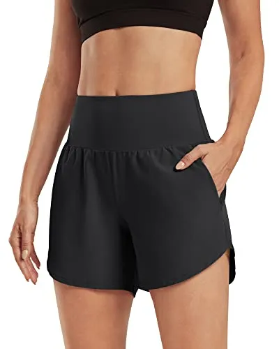 G4Free Athletic Shorts for Women 5 Inch Running Shorts with Pockets Quick Dry Workout Sports Tennis Shorts (Black,S)