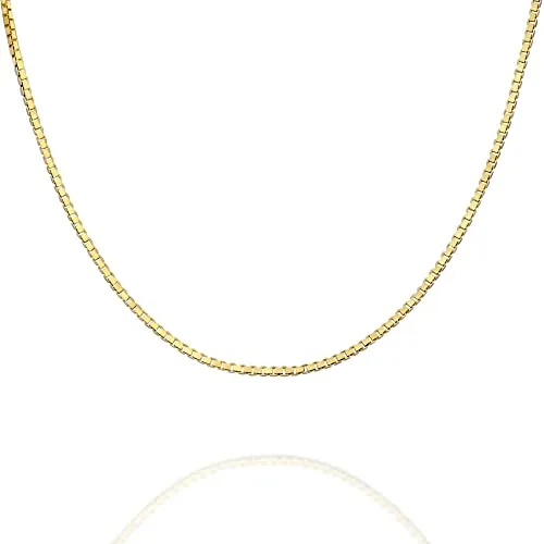 PAVOI Solid 925 Sterling Silver, 22K Gold Plated, 0.6mm Italian Diamond-Cut Square Box Chain Necklace for Men and Women, MADE IN ITALY (16, Yellow Gold)