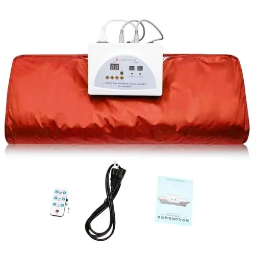 ETE ETMATE FIR Sauna Blanket, 2 Zone Controller Body Shaper Infrared Sauna Blanket Detox Therapy Anti Aging Beauty Digital Lie Down Sauna Bag Replica Luxury Handbag Use (Orange)