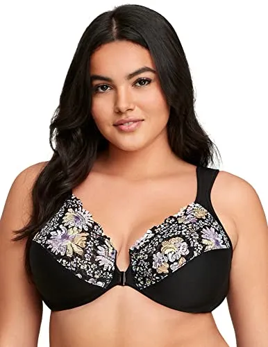 Glamorise Womens Wonderwire Front-Closure #1245 Full Coverage Bra, Floral Print, 40DD US