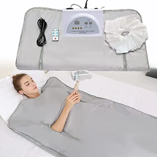 PINJAZE Sauna Blanket Infrared Zipper Oxford Cloth Upgraded Version Professional Detox & Heat Therapy Blanket with Smart Remote (US 110V,71&times;32 Inches)