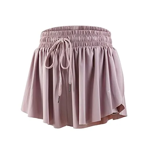 Flowy Skirt Shorts for Women Gym Yoga Athletic Workout Running Sweat Spandex Butterfly Cute Teen Girls Skorts Comfy Lounge Preppy Trendy Clothes Summer(S,Light Purple)