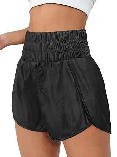 AUTOMET Womens High Waisted Athletic Shorts Elastic Casual Summer Running Shorts Quick Dry Gym Workout Shorts Black