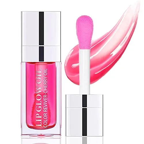 Plumping Lip Oil Hydrating Lip Gloss Tinted Lip Balm Transparent Toot Lip Oil Lip Care, Big Brush Head Glitter Shine Long Lasting Moisturizing Lip Glow Oil Nourishing Non-sticky Fresh Texture (007#Raspberry)