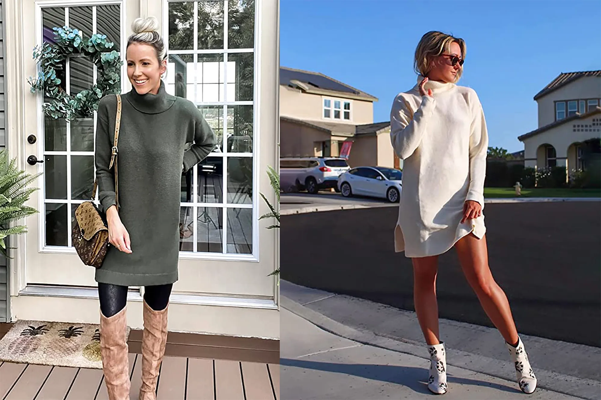 BTFBM Women's Turtleneck Long Sleeve Sweater Dress