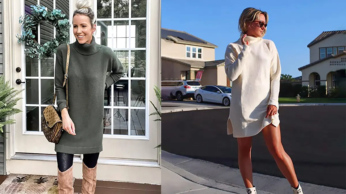 BTFBM Women's Turtleneck Long Sleeve Sweater Dress