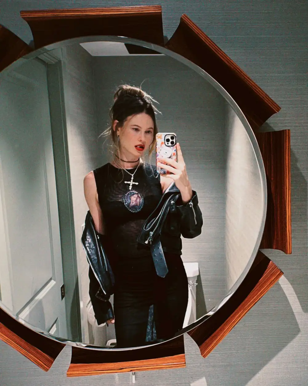 Behati Prinsloo Looks Unreal on Night Out After Welcoming Baby No. 3 With Husband Adam Levine: See Photo cross necklace