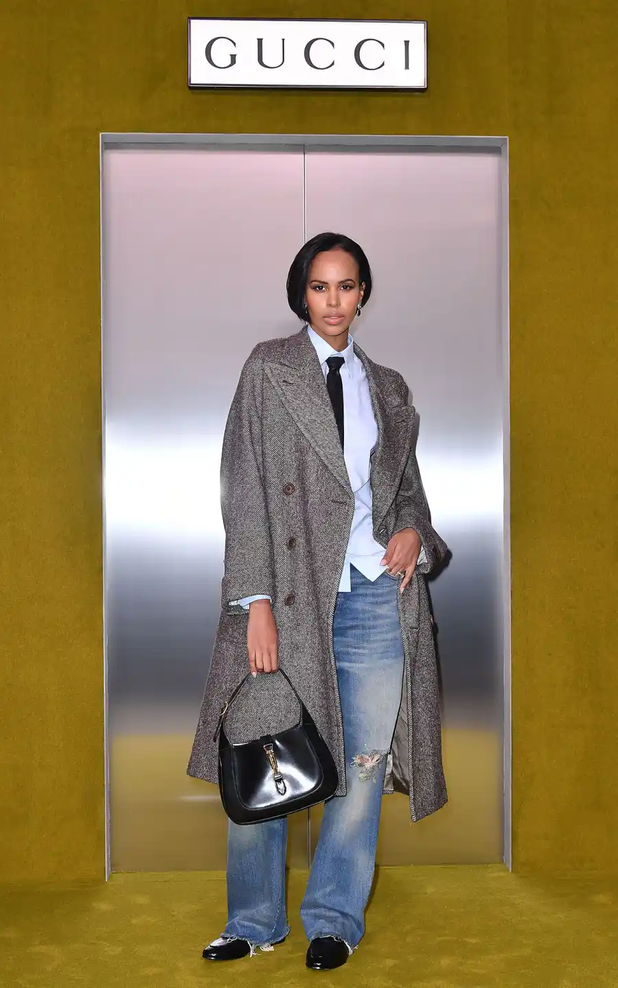 Celebs at Milan Fashion Week grey jacket