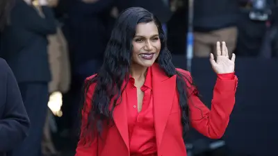 Mindy Kaling Red Suit Celebs at NYFW 2023