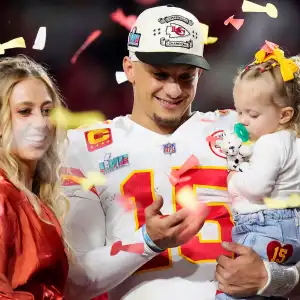 Feature Patrick Mahomes Wife Brittany Matthews Celebrate on Field Daughter Sterling Chiefs Win Super Bowl LVII