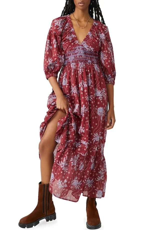 Free People Golden Hour Smocked Bodice Cotton Maxi Dress