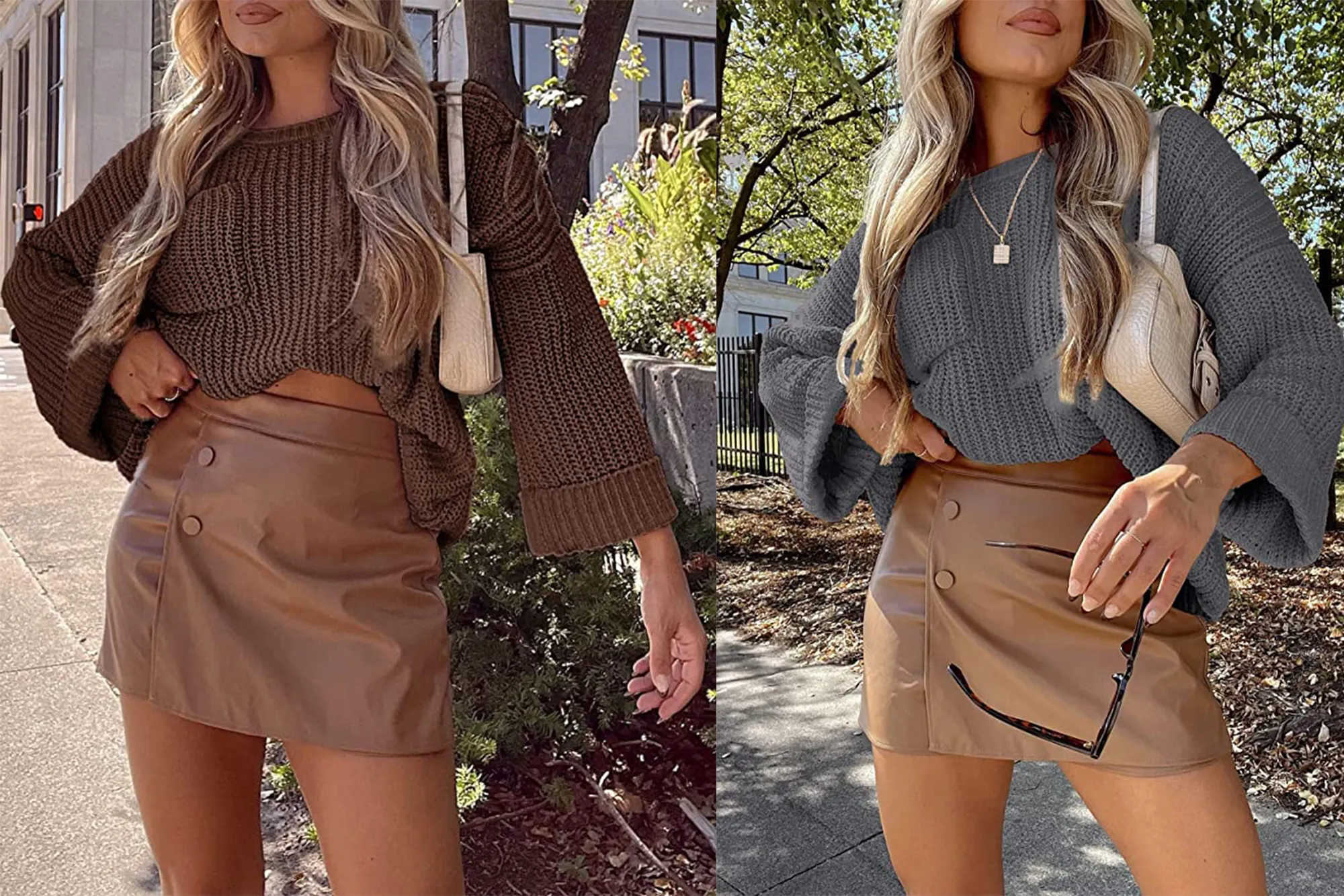 KIRUNDO Crew Neck Cropped Oversized Sweater