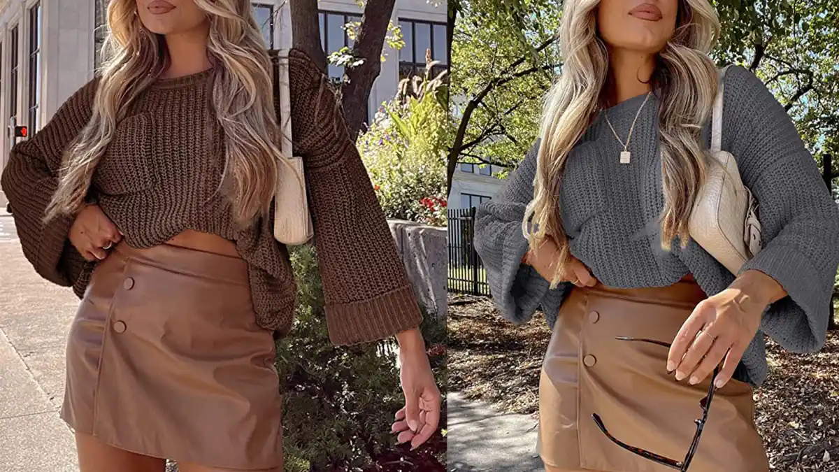 KIRUNDO Crew Neck Cropped Oversized Sweater