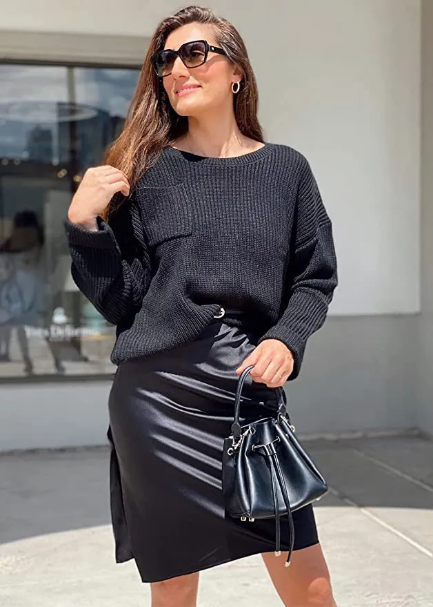 KIRUNDO Crew Neck Cropped Oversized Sweater