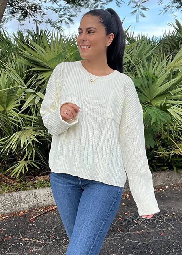 KIRUNDO Crew Neck Cropped Oversized Sweater