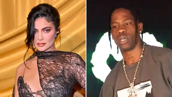Kylie Jenner 'Doesn't See' Reconciliation With Travis Scott After Split, But Friends 'Aren't So Convinced' black lace gown