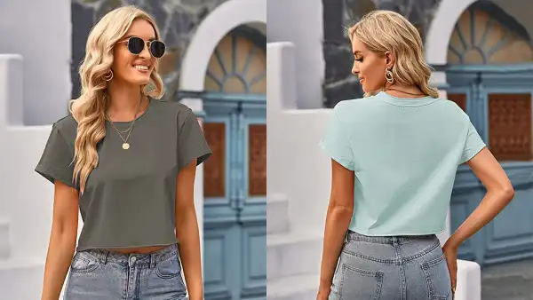 MEROKEETY Women's Short Sleeve Crop Top