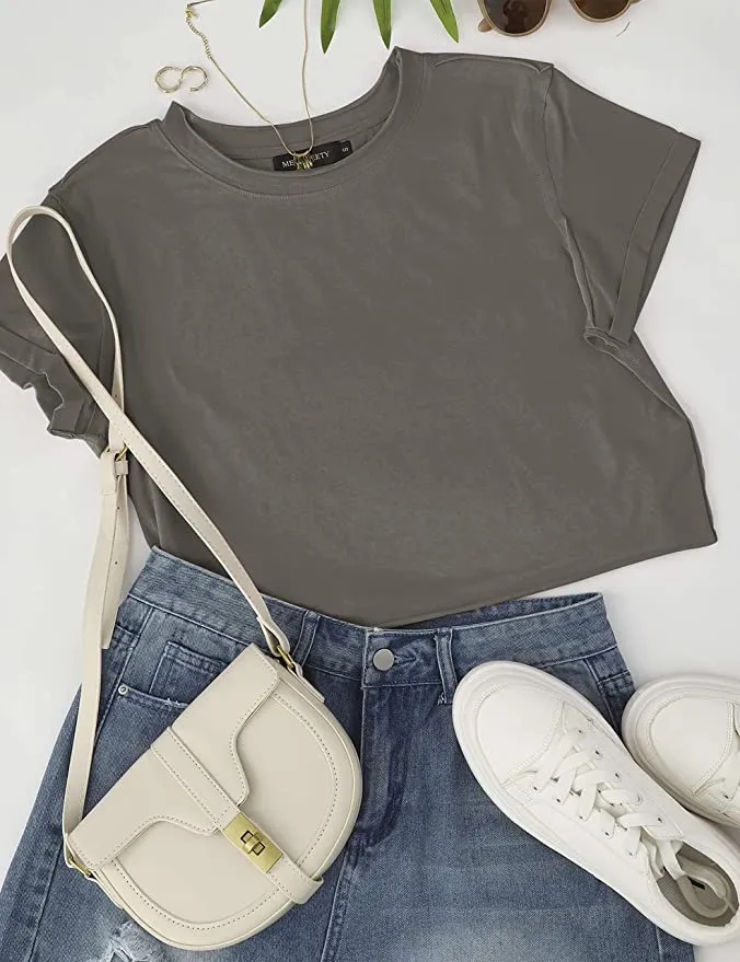 MEROKEETY Women's Short Sleeve Crop Top