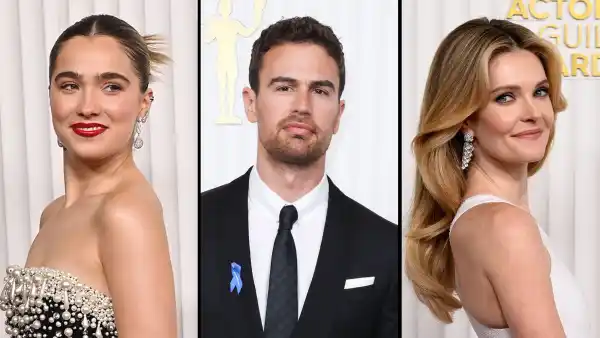 The 'White Lotus' Cast Brings Their A-Game to the 2023 SAG Awards Red Carpet: Haley Lu Richardson, Theo James and More blue pin