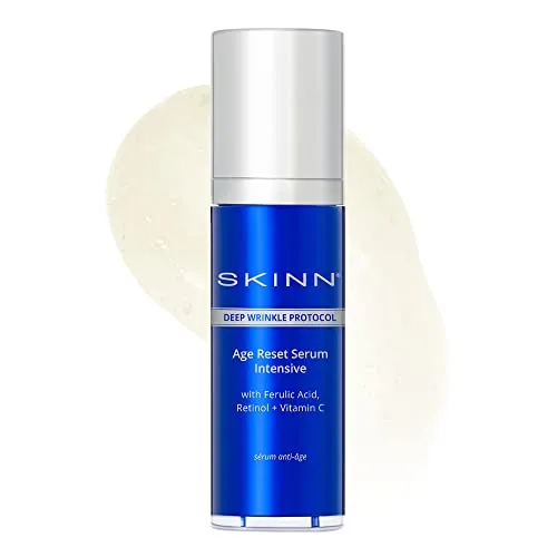SKINN Deep Wrinkle Facial Serum, Intensive Age Reset Serum - Anti Wrinkle Repair Face Serum - Hydrating & Plumping Anti Aging Serum Reduces Fine Lines - Ferulic Acid, Retinol, Vitamin C & NAD