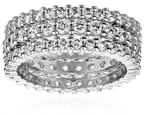 Sterling Silver Cubic Zirconia All-Around Band Stacking Ring Set (Set of 3), Size 5